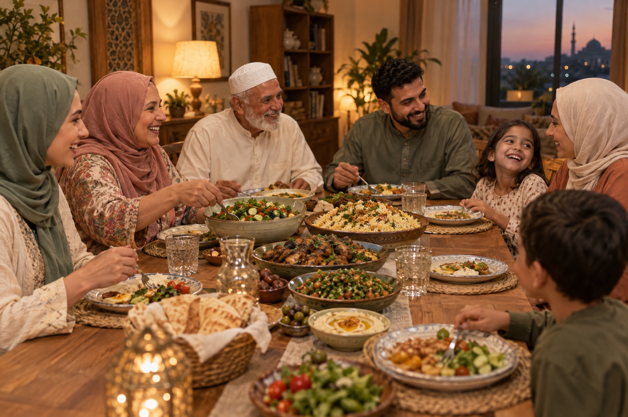 A family gathered together at home